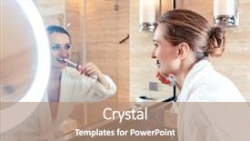  Presentation with hotel - Slide deck featuring electric toothbrush - woman brushing her teeth background and a coral colored foreground