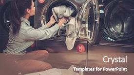  Presentation with laundry shop - Slides featuring electric utility - beautiful woman doing laundry background and a coral colored foreground