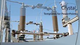  Presentation with high voltage - Amazing slides having electric utility - elements of high-voltage substation backdrop and a light blue colored foreground