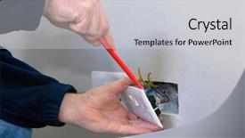  Presentation with electrician - Presentation theme enhanced with electric utility - hands of an electrician installing background and a light gray colored foreground