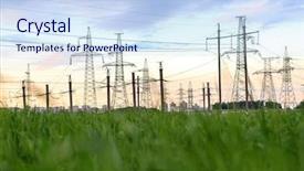  Presentation with high voltage - Presentation theme consisting of electric utility - high-voltage tower background and a sky blue colored foreground