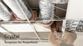  Presentation with electric utility - Audience pleasing presentation theme consisting of electric utility - male technician measuring voltage backdrop and a mint green colored foreground