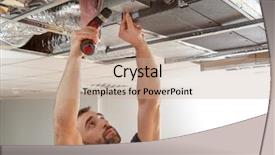  Presentation with conditioner - Beautiful presentation featuring electric utility - male technician repairing industrial air backdrop and a mint green colored foreground