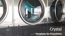 Presentation with machines - Beautiful slide deck featuring electric utility - self-service laundry facilities concept backdrop and a dark gray colored foreground
