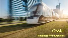  Presentation with electric vehicle - Colorful slide deck enhanced with electric vehicle - speeding train away from railway backdrop and a tawny brown colored foreground