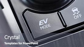  Presentation with hybrid electric vehicle - Audience pleasing slide deck consisting of electric vehicle mode button backdrop and a dark gray colored foreground