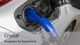  Presentation with electric vehicle - PPT layouts consisting of electric vehicle plug charging car background and a light gray colored foreground
