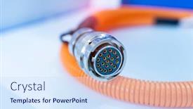  Presentation with robot arm - Slide deck with electric-wire-androbotic-plug-cables background and a sky blue colored foreground