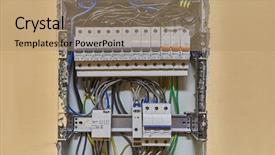  Presentation with electric utility - PPT theme consisting of electric wiring and fusebox background and a coral colored foreground