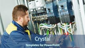  Presentation with electrical engineer - Presentation theme having electrical - adult electrician builder engineer background and a ocean colored foreground