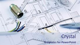  Presentation with residential - Beautiful presentation theme featuring electrical - architect's blueprint for the construction backdrop and a light blue colored foreground