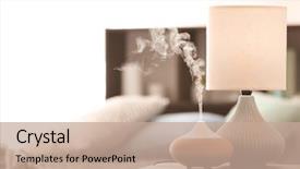  Presentation with funeral flames of aroma candles - Beautiful PPT theme featuring electrical - aroma lamp on table backdrop and a coral colored foreground