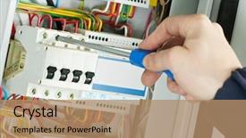  Presentation with electrician - PPT layouts consisting of electrical - close-up of electrician work background and a coral colored foreground