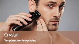  Presentation with razor - Presentation design having electrical - close up portrait background and a coral colored foreground