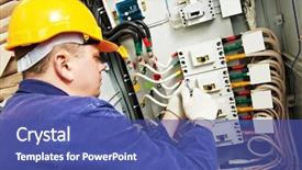  Presentation with high voltage - Beautiful theme featuring electrical - electrician builder at work backdrop and a ocean colored foreground