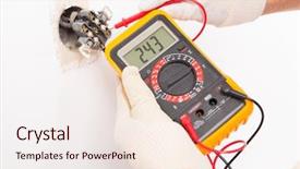  Presentation with electrical - Theme with electrical - electrician checking socket voltage background and a lemonade colored foreground