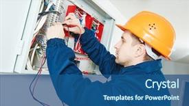  Presentation with current - Colorful PPT theme enhanced with electrical - electrician examining current voltage backdrop and a ocean colored foreground