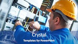  Presentation with electrician - Slide set featuring electrical - electrician installing energy saving meter background and a ocean colored foreground