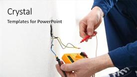  Presentation with resistance - Theme having electrical - electrician measuring earth resistance prior background and a white colored foreground