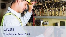  Presentation with industrial machine - Theme featuring electrical - electrician testing industrial machine background and a sky blue colored foreground