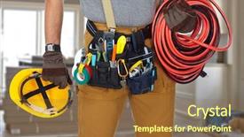  Presentation with electrical tools - Amazing slide set having electrical - electrician with construction tools backdrop and a tawny brown colored foreground