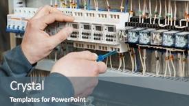  Presentation with fuse - Audience pleasing slides consisting of electrical - hands of electrician with screwdriver backdrop and a ocean colored foreground