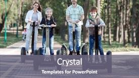  Presentation with electric - Colorful presentation design enhanced with electrical - happy family riding electric scooters backdrop and a gray colored foreground