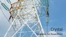  Presentation with electric transmission - Theme enhanced with electrical - high voltage electric transmission tower background and a light blue colored foreground
