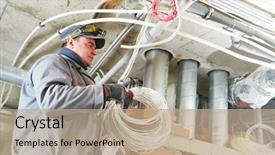  Presentation with builder - Amazing presentation theme having electrical - line electrician builder engineer worker backdrop and a coral colored foreground