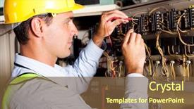  Presentation with industrial machine - PPT layouts consisting of electrical - male electrician testing industrial machine background and a tawny brown colored foreground