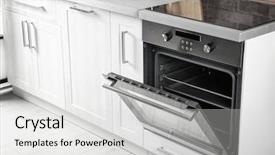  Presentation with kitchen - Colorful PPT theme enhanced with electrical - new electric oven in kitchen backdrop and a light gray colored foreground