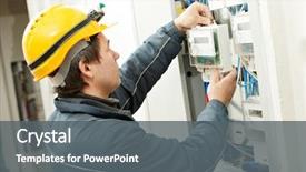  Presentation with energy meter - Amazing presentation theme having electrical - one electrician builder at work backdrop and a gray colored foreground