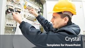  Presentation with high voltage - Beautiful presentation design featuring electrical - one electrician builder at work backdrop and a tawny brown colored foreground