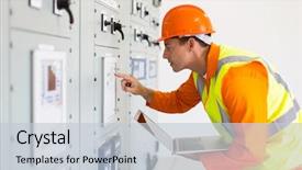  Presentation with electrical company - Amazing PPT layouts having electrical - power company technical worker using backdrop and a lemonade colored foreground
