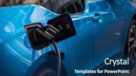  Presentation with power supply - Slide deck featuring electrical - power supply for electric car background and a ocean colored foreground