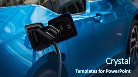  Presentation with electric car - Slide deck consisting of electrical - power supply for electric car background and a ocean colored foreground