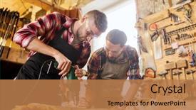  Presentation with drilling - Beautiful PPT layouts featuring electrical - profession carpentry woodwork and people backdrop and a coral colored foreground