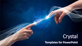  Presentation with electric current - Colorful presentation design enhanced with electrical - two male arms reaching backdrop and a navy blue colored foreground