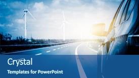  Presentation with wind turbines - Cool new presentation theme with electrical - wind turbines on landscape along backdrop and a ocean colored foreground