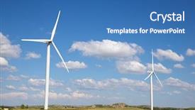  Presentation with electric distribution substation power - Slide deck featuring electrical - windmills for electric power production background and a teal colored foreground