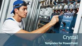  Presentation with fuse - Slide set consisting of electrical - young adult electrician builder engineer background and a ocean colored foreground