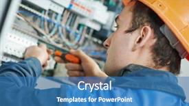  Presentation with fuse - Colorful presentation design enhanced with electrical - young adult electrician builder engineer backdrop and a teal colored foreground