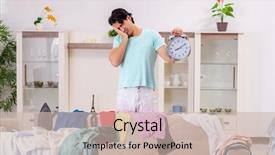  Presentation with ironing - Amazing presentation design having electrical alarme - young man husband ironing backdrop and a soft green colored foreground