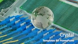  Presentation with electrical technology - Theme featuring electrical circuit - glass earth with fiber cable background and a teal colored foreground