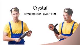  Presentation with electrical contractor - Presentation theme having electrical collage - contractor employee with sander isolated background and a white colored foreground