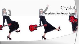  Presentation with nun - PPT theme with electrical collage - nun playing guitar isolated background and a white colored foreground