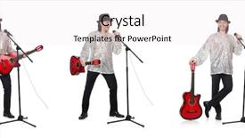  Presentation with music man in suit guitar - Cool new PPT theme with electrical collage - young man playing guitar backdrop and a lemonade colored foreground