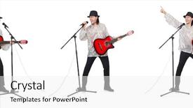  Presentation with music man in suit guitar - Beautiful slides featuring electrical collage - young man playing guitar backdrop and a white colored foreground