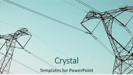  Presentation with electricity - Amazing PPT theme having electrical conductivity - evening electricity pylon silhouette backdrop and a sky blue colored foreground