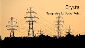  Presentation with town hall sky scrappers - Colorful theme enhanced with electrical conductivity - many electric towers against dusk backdrop and a blonde colored foreground